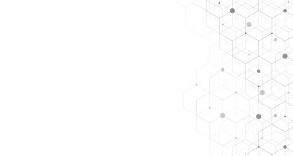 Gri arkaplanda altıgen deseni var. Genetik araştırma, moleküler yapı. Kimya mühendisliği. Yenilik teknolojisi kavramı. Tasarım, sağlık, bilim ve tıp geçmişi için kullanılır.