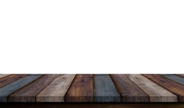 Empty wooden table isolated on white background, desk mock-up clipart