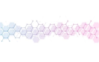 Hexagons pattern on gray background. Genetic research, molecular structure. Chemical engineering. Concept of innovation technology. Used for design healthcare, science and medicine background