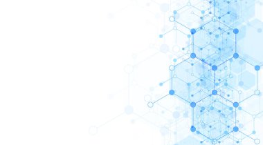 Altıgen desenli arka plan. Genetik araştırma, moleküler yapı. Kimya mühendisliği. Yenilik teknolojisi kavramı. Tasarım, sağlık, bilim ve tıp geçmişi için kullanılır. 