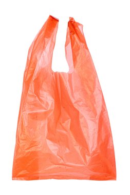 Turuncu plastik torba beyaz arkaplanda izole edilmiş, kırpma yolu