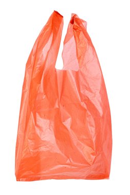 Turuncu plastik torba beyaz arkaplanda izole edilmiş, kırpma yolu