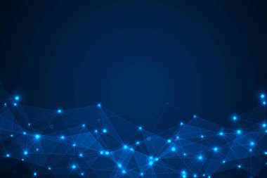 Noktalar ve çizgiler bağlantılı soyut teknoloji geçmişi. Veri ve teknoloji konsepti. İnternet ağı