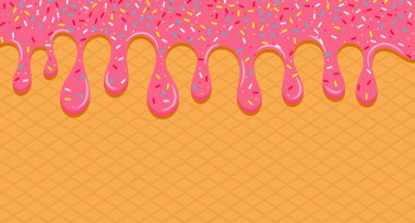 Damlayan pembe tatlı çörek jöleli vektör arka planı, renkli serpiştirmeler pankart arka planı