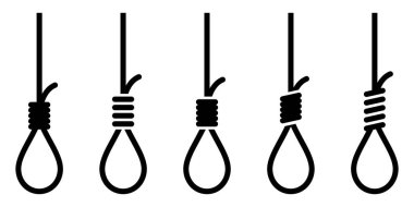 Beyaz arkaplanda darağacı veya asma ipi simgesi seti