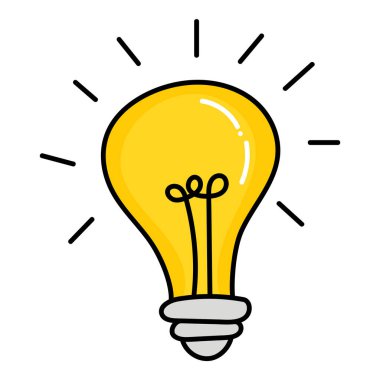Işıklı ampul. El çizimi stili. Doodle tarzı