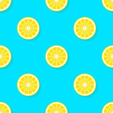 Turkuaz renk arkaplanındaki limon dilimleri deseni
