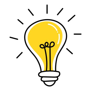Işıklı ampul. El çizimi stili. Doodle tarzı