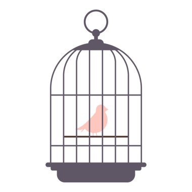 Kafes simgesindeki kuş beyaz arkaplanda izole edildi