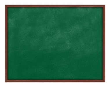 Beyaz arkaplanda izole edilmiş ahşap çerçeveli yeşil karatahta