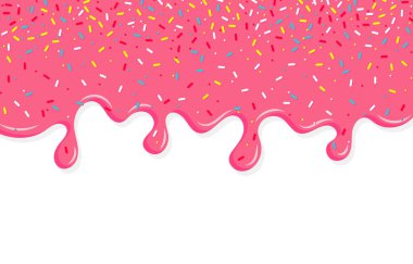 Damlayan pembe tatlı çörek jöleli vektör arka planı, renkli serpiştirmeler pankart arka planı