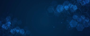 Dijital teknoloji geçmişi. Çizgiler ve noktalarla soyut altıgenler. Bilim, tıp veya teknoloji için tasarım