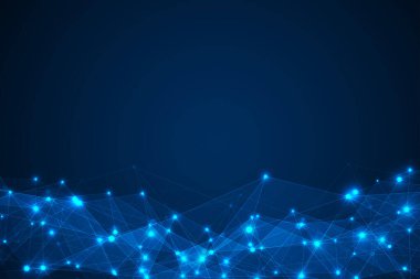 Noktalar ve çizgiler bağlantılı soyut teknoloji geçmişi. Veri ve teknoloji konsepti. İnternet ağı