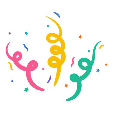 Konfeti. Beyaz arkaplanda izole edilmiş renkli kağıt ruloları