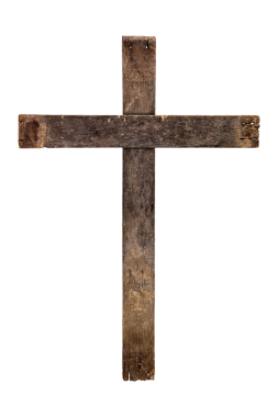  Eski ahşap Hıristiyan haçı beyaz zemin üzerinde kırpma yolu ile izole