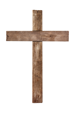  Eski ahşap Hıristiyan haçı beyaz zemin üzerinde kırpma yolu ile izole