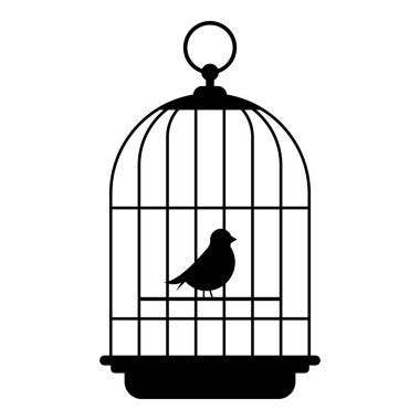 Kafes simgesindeki kuş beyaz arkaplanda izole edildi