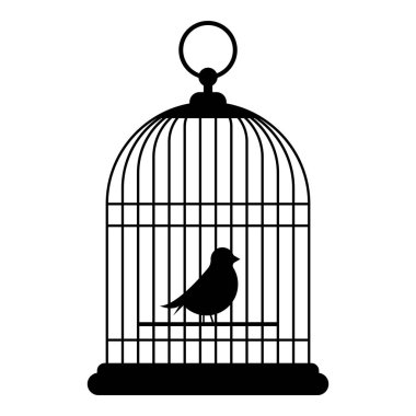 Kafes simgesindeki kuş beyaz arkaplanda izole edildi