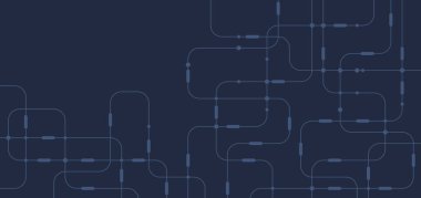 Karanlık teknoloji yüzeyinde soyut devre yolu çizgileri olan vektör arkaplan, yapay zeka sistemleri, ağ oluşturma, otomasyon ve modern dijital projeler için mükemmel.