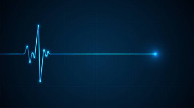 Acil durum ekokardiyografi. Mavi parıldayan neon kalp atışı. Kalp atışı. Elektrokardiyogram