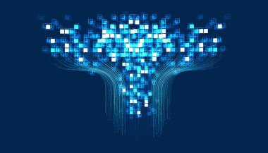 Teknoloji geçmişi. Büyük veri görselleştirme kavramı. Soyut teknoloji devre kartı çemberi