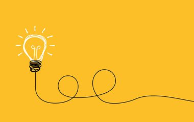 Sarı arka planda ampul ışığı. Büyük fikirler kavramı ilham verici yenilik