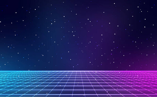 Perspective grid. Abstract wireframe landscape