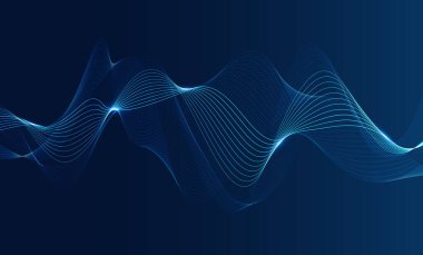 Koyu arkaplanda parlayan mavi dalga çizgileri, sesi, müziği, enerjiyi, frekansı, teknolojiyi ve dijital tasarımı sembolize eder.