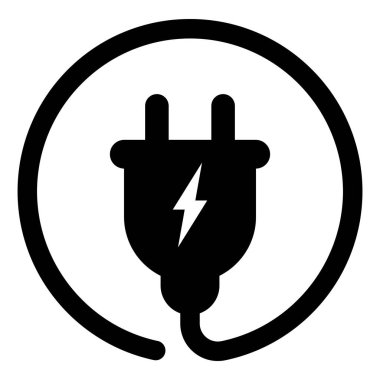 İçinde dairesel kablo ve şimşek sembolü olan siyah elektrik dolgu simgesi
