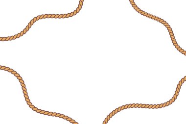 Beyaz arkaplan etrafında dekoratif sınır oluşturan kıvrımlı halat çerçevesi, denizcilik temaları, klasik tasarım ve yaratıcı dekorasyon için ideal.