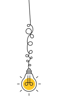 Karışık elektrik kablosundaki ampul beyaz arkaplanda