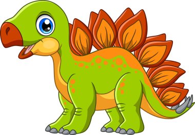 Beyaz arkaplanda şirin Stegosaurus karikatür vektör çizimi