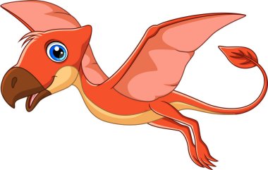 Beyaz arkaplanda şirin Pterodactyl Dinozor vektör çizimi çizimi