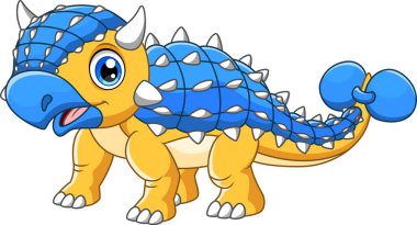 Beyaz arkaplanda komik ankylosaurus çizgi film vektör çizimi