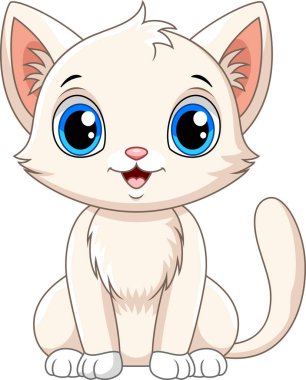 Beyaz arka planda küçük şirin kedi çizgi filmi