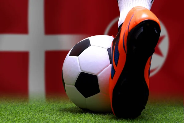 Ποδοσφαιρικός Διαγωνισμός Μεταξύ Της Εθνικής Δανίας Και Της Εθνικής Τυνησίας — Φωτογραφία Αρχείου