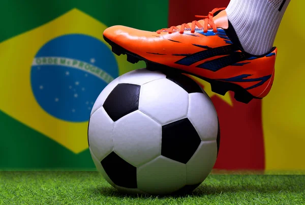 Fotboll Cup Tävling Mellan Den Nationella Brasilien Och Den Nationella — Stockfoto