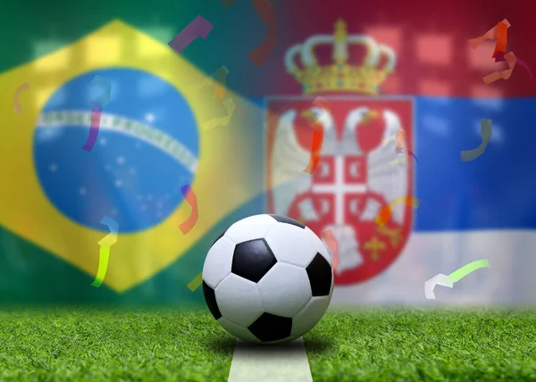 巴西和塞尔维亚国家之间的世界杯足球赛 — 图库照片