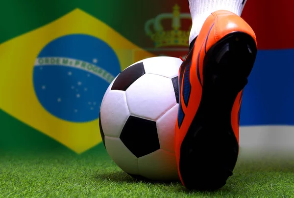 Fotboll Cup Tävling Mellan Den Nationella Brasilien Och Nationella Serbien — Stockfoto