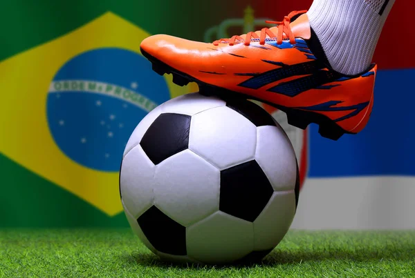 Competição Copa Futebol Entre Brasil Nacional Sérvia Nacional — Fotografia de Stock