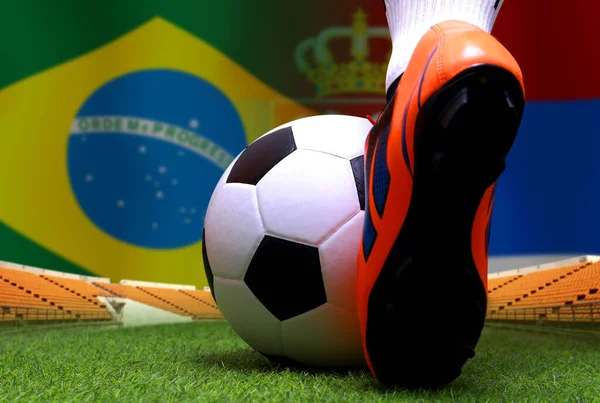 Ποδόσφαιρο Κύπελλο Μεταξύ Της Εθνικής Βραζιλίας Και Της Εθνικής Σερβίας — Φωτογραφία Αρχείου