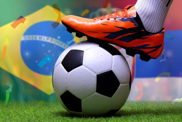 Voetbalbekerwedstrijd Tussen Het Nationale Brazilië Het Nationale Servië — Stockfoto