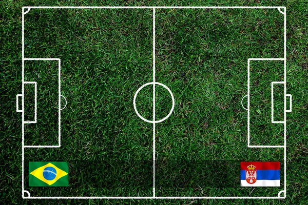 巴西和塞尔维亚国家之间的世界杯足球赛 — 图库照片