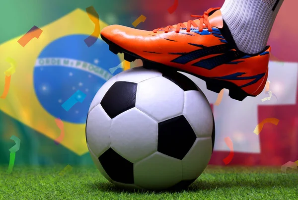 Fussball Cup Wettbewerb Zwischen Der Nationalmannschaft Brasiliens Und Der Schweiz — Stockfoto