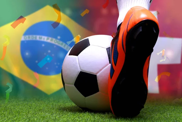 Fotboll Cup Tävling Mellan Den Nationella Brasilien Och Nationella Schweiz — Stockfoto