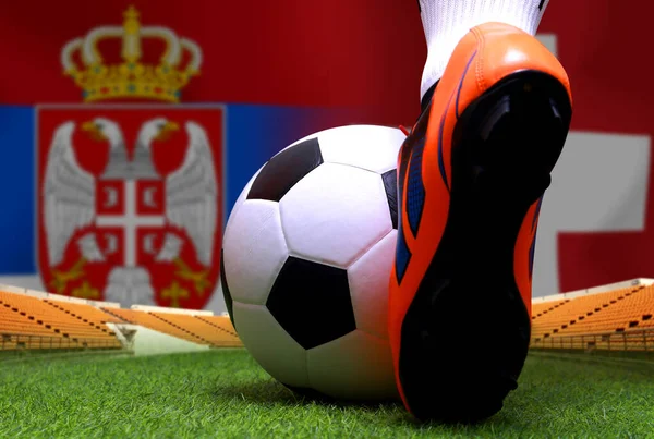 Кубок Футболу Между Национальной Сербией Национальной Швейцарией — стоковое фото
