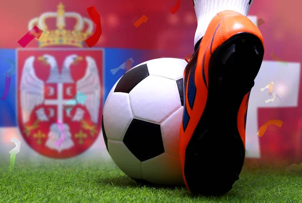 Zawody Pucharu Piłki Nożnej Pomiędzy Serbią Szwajcarią — Zdjęcie stockowe