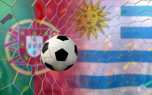 Zawody Pucharu Piłki Nożnej Pomiędzy Narodowym Portugalskim Krajowym Urugwajem — Zdjęcie stockowe