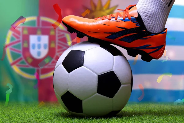 Fotboll Cup Tävling Mellan Den Nationella Portugisiska Och Nationella Uruguay — Stockfoto