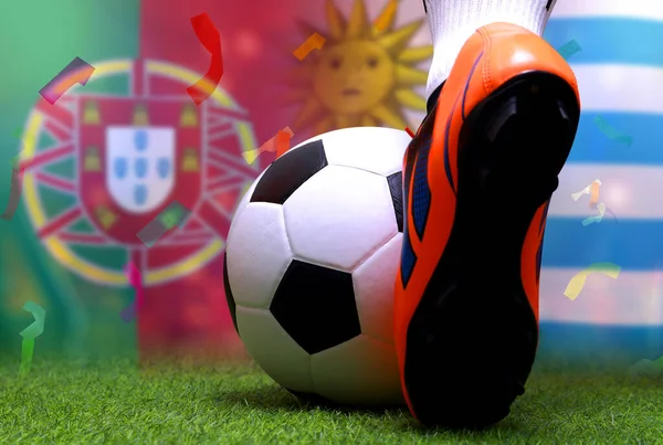 Fotboll Cup Tävling Mellan Den Nationella Portugisiska Och Nationella Uruguay — Stockfoto